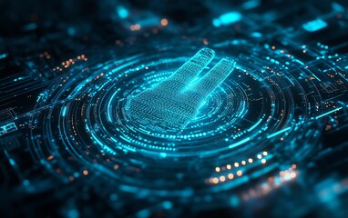 Futuristic digital interface with secure network protocols, hightech encryption symbols, glowing lines, and sleek holographic elements