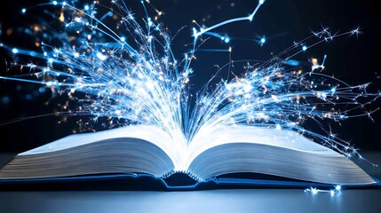 Magical Sparks Emanating from an Open Book Creating a World of Imagination