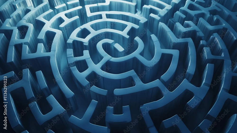 Poster complex circular maze representing problem solving and finding solutions