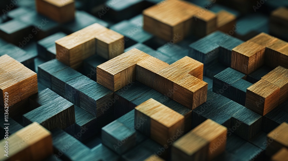 Aufkleber wooden cubes creating complex geometric pattern