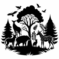 Black & White Wilds vector silhouette black design white background