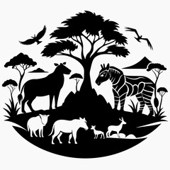 Black & White Wilds vector silhouette black design white background