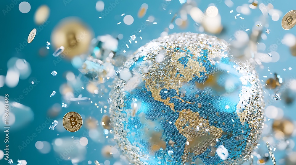 Aufkleber exploring the future of cryptocurrency with floating bitcoin coins