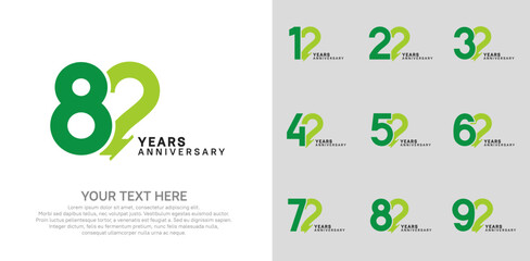 Anniversary logo set vector design, green color for celebration event