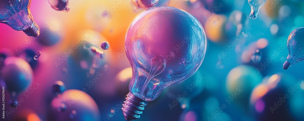 Leinwandbilder light bulbs floating in a colorful and abstract background representing ideas