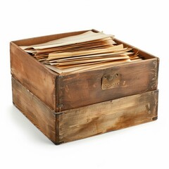 Wooden box full of old documents, preserving historical records and memories