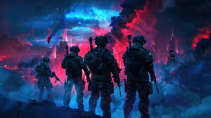 Fototapeta premium Soldiers in a Post-Apocalyptic City