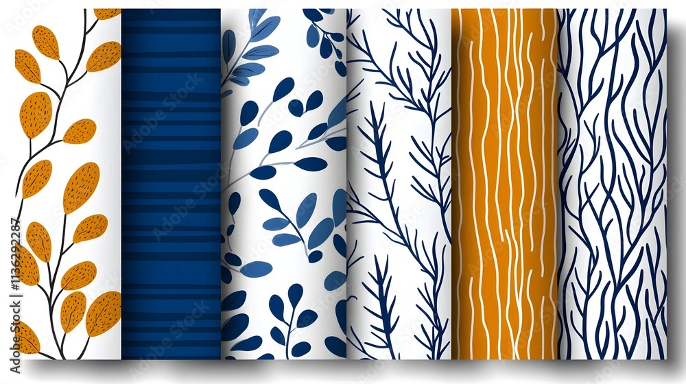 Poster elegant patterns with leaves and abstract designs in warm tones