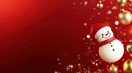 Festive Snowman on Red Background with Ornaments