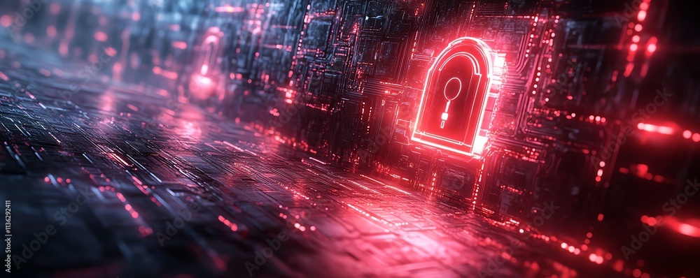 Poster secure network interface with advanced tech protocols, glowing digital encryption, modern futuristic