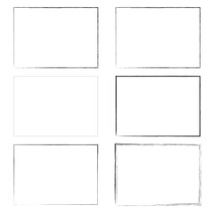 Grunge square and rectangle frames. Ink empty black boxes set. Rectangle borders collections. Rubber square stamp imprint. Vector illustration isolated on white background. eps 10
