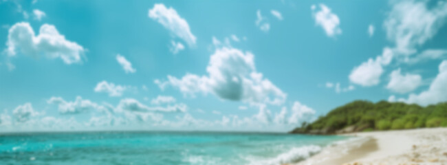 Fototapeta premium Panorama of blurred tropical beach coast, banner