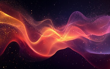 Visualization of particle entanglement, energetic lines and glowing points, timespace experiment, hightech futuristic design, cosmic background