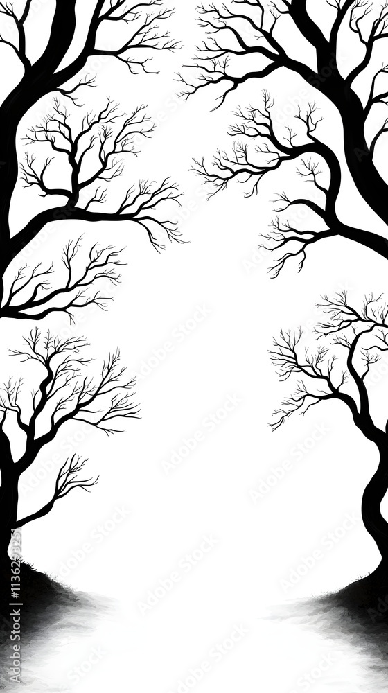 Poster Silhouetted Trees Against a White Background in a Minimalistic Style