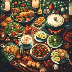 Christmas Dinner Oil Painting 