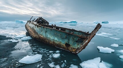 Fototapeta premium Shipwreck in arctic waters