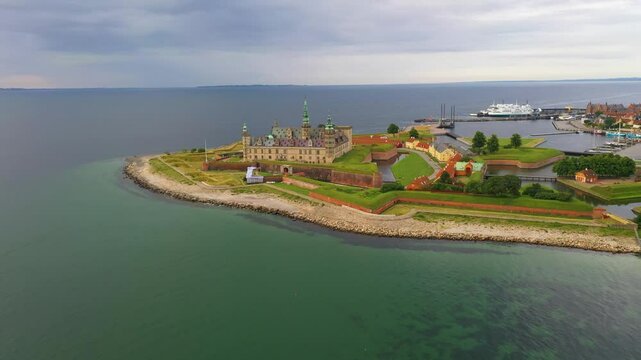 Flying towards Kronborg castle in Denmark