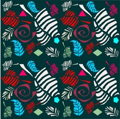 Abstract seamless pattern with exotic leaves