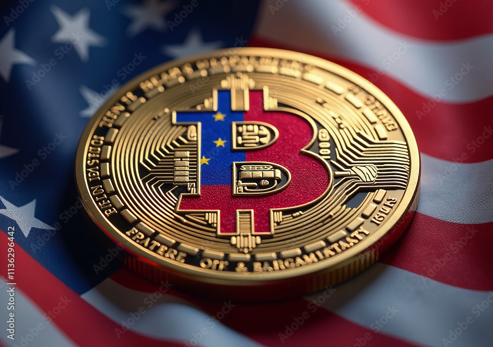 Poster american flag bitcoin coins generated using generative ai techniques