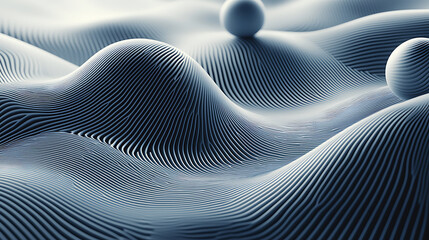 A series of white spheres are scattered across a blue and white background