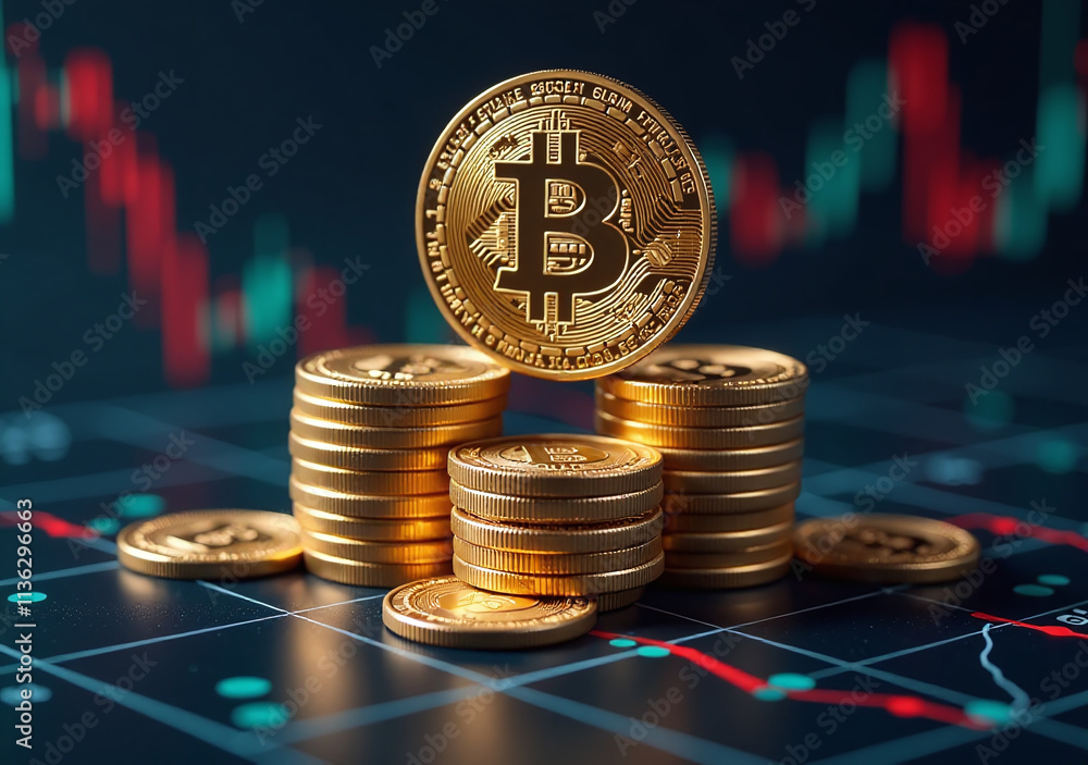 Poster artificial intelligence generates bitcoin stack simulated cryptocurrency environment realistic marke