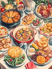 Christmas Dinner Oil Painting 