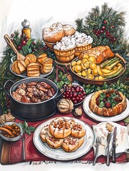 Christmas Dinner Oil Painting 