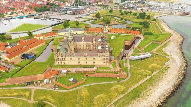 Flying over a stunning Kronborg Castle in Denmark
