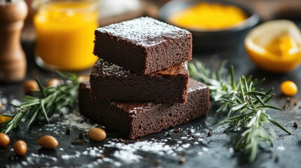 Delicious Chocolate Brownies with Garnish