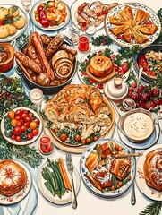 Christmas Dinner Oil Painting 
