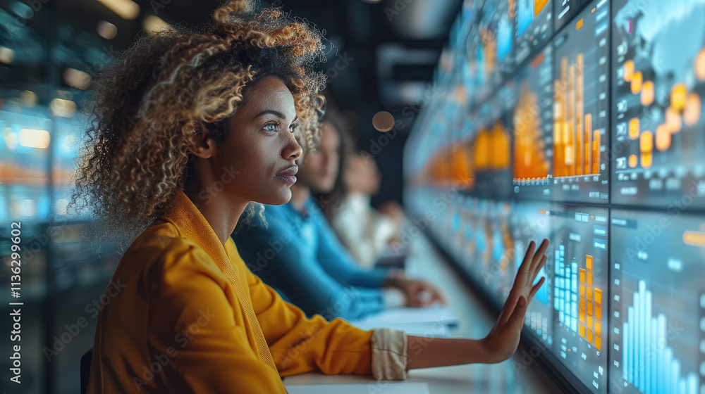 Poster Women working with Digital collaboration tools with professionals using shared virtual whiteboards, online project management platforms, creative brainstorming session in progress, modern work tools.