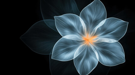 Glowing Blue Flower Abstract Design on Black Background for Creative Projects