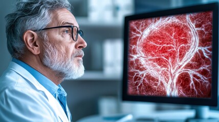 A scientist analyzes brain data on a computer screen, showcasing advanced research in neuroscience and medical technology.