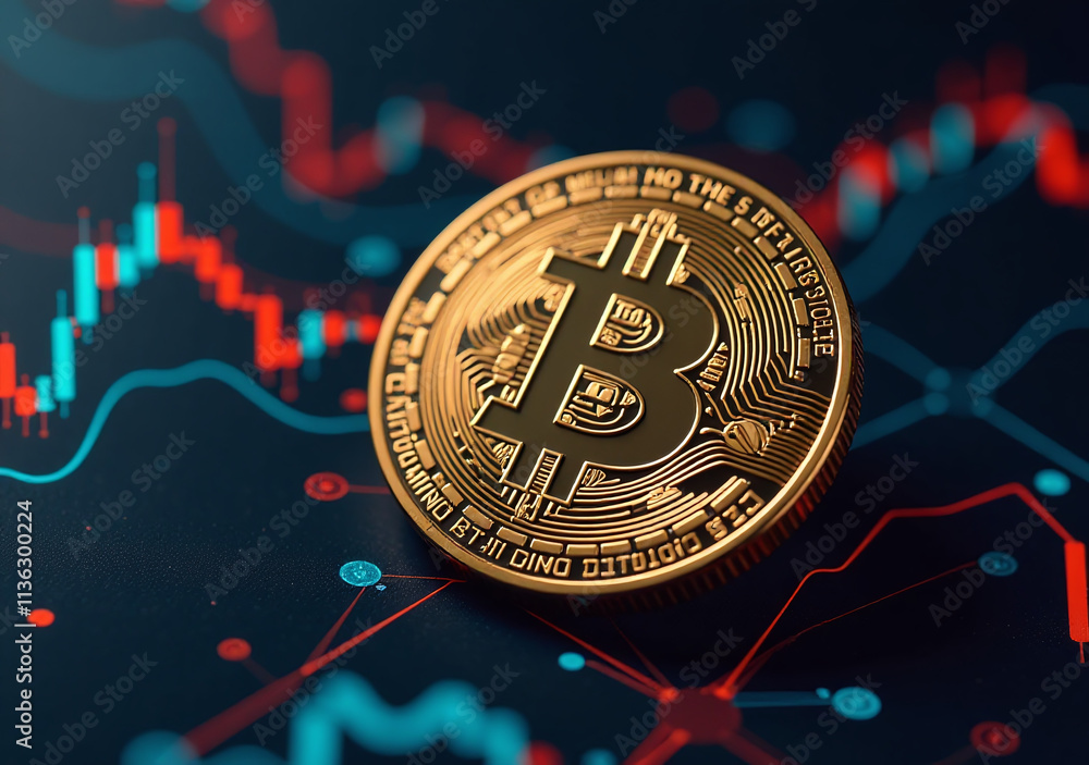 Poster bitcoin rising digital cryptocurrency online network complex technology behind encryption