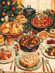 Christmas Dinner Oil Painting 