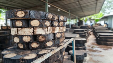 Raw rubber materials in Vietnam, prepared with meticulous precision for export markets