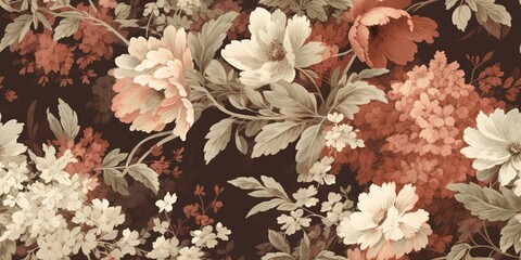 Vintage retro drawn painted floral botanical flowers blooming elegant texture pattern wallpapper decoration art