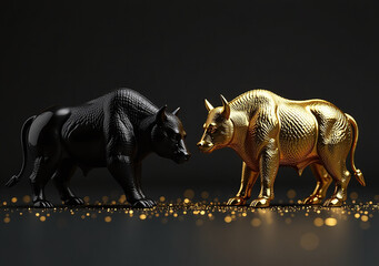 Fototapeta premium bitcoin market trends show bull bear influence gold prices displayed simple black white color