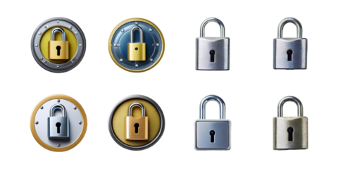 Various Lock Designs for Security Concept, PNG collection, set bundle, isolate on transparent or white background