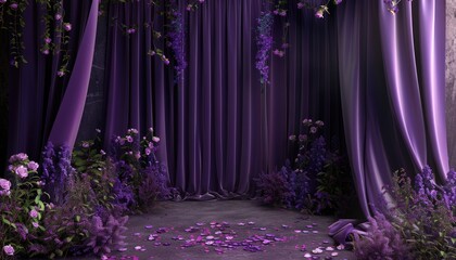 Purple Curtains Frame a Floral Stage Setting
