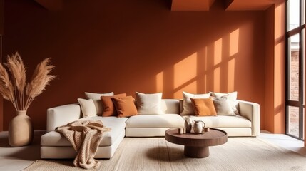 Minimal and Modern Living Room Design with Earthy Tones and Cozy Textures in a Bright and Spacious Environment