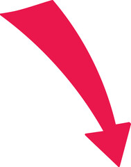 Bold red curved arrow pointing downward, symbolizing direction, navigation, emphasis, or movement in a simple graphic style.  
