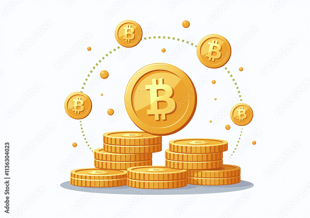 Poster bitcoin transaction financial icons vector graphics design elements simple white