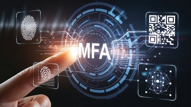 businessman pressing virtual button MFA, multi factor authentication. cloud computing concept, cloud technology, Saas, Paas, Iaas. AWS Services
