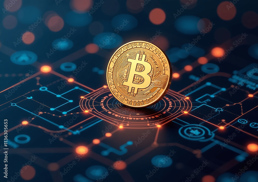 Poster blockchain technology uses bitcoin mining secure digital transactions decentralized