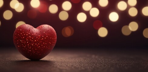 A tiny One 3D glowing heart shape in red empty space with bokeh lights in background banner, valentine day concept with  copy space