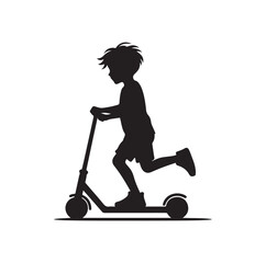 kid riding scooter silhouette vector illustration