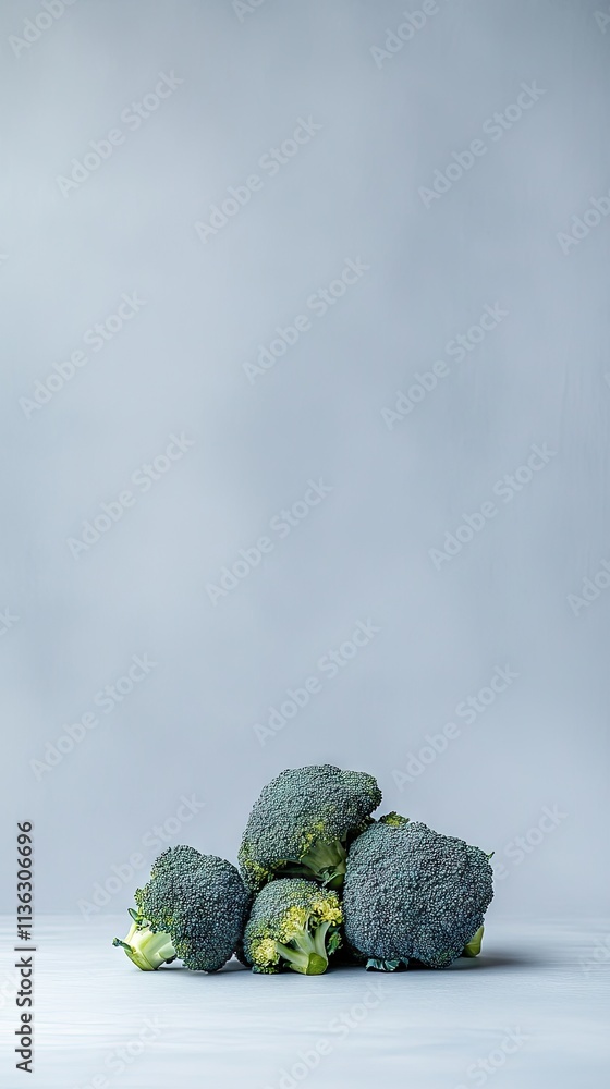 Aufkleber broccoli clusters showcasing fresh green hues in a high-resolution studio setting on a pristine whit