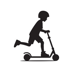 kid riding scooter silhouette vector illustration