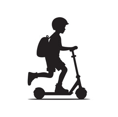 kid riding scooter silhouette vector illustration